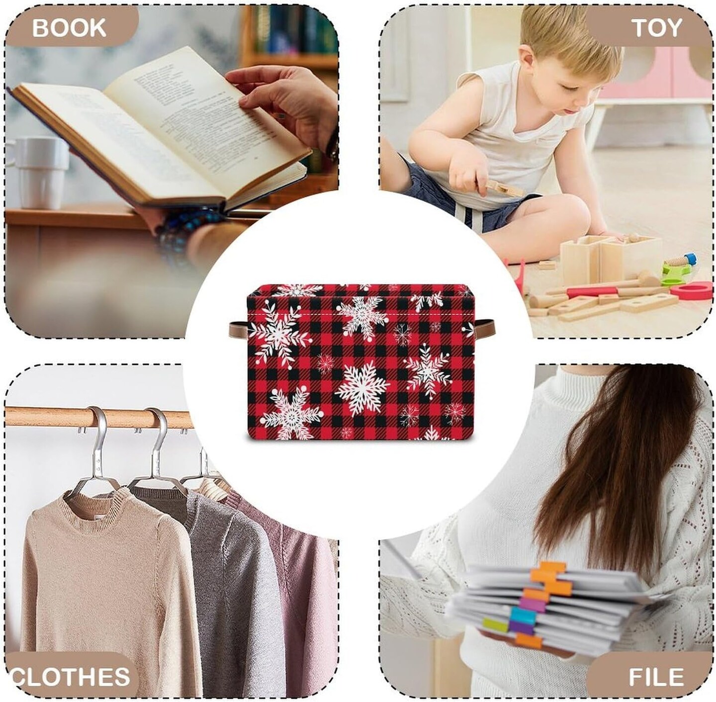 Christmas Snowflake Storage Basket, Collapsible Organizer with Handles- Decorative Fabric Organizer for Home Office 14*10*8 In