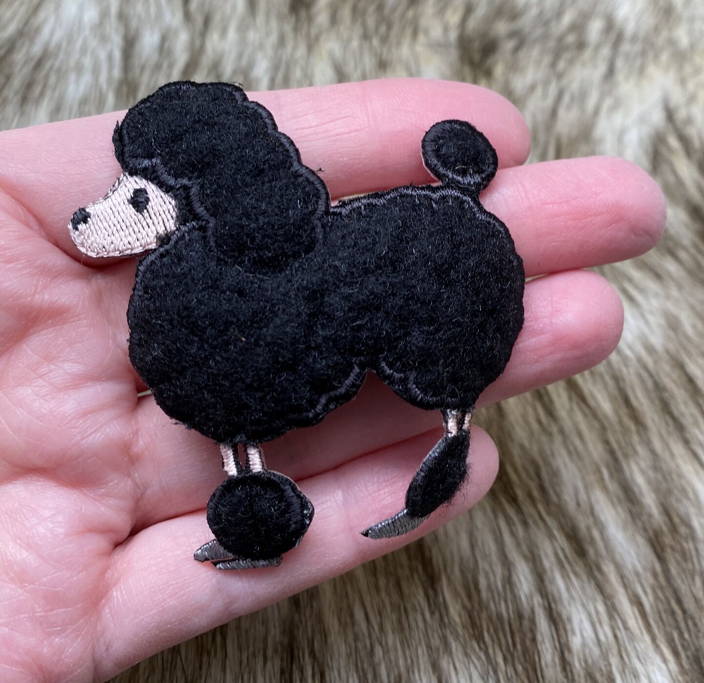 Black Chenille Poodle, Facing Left, Dogs, Pets, Embroidered, Iron on Patch