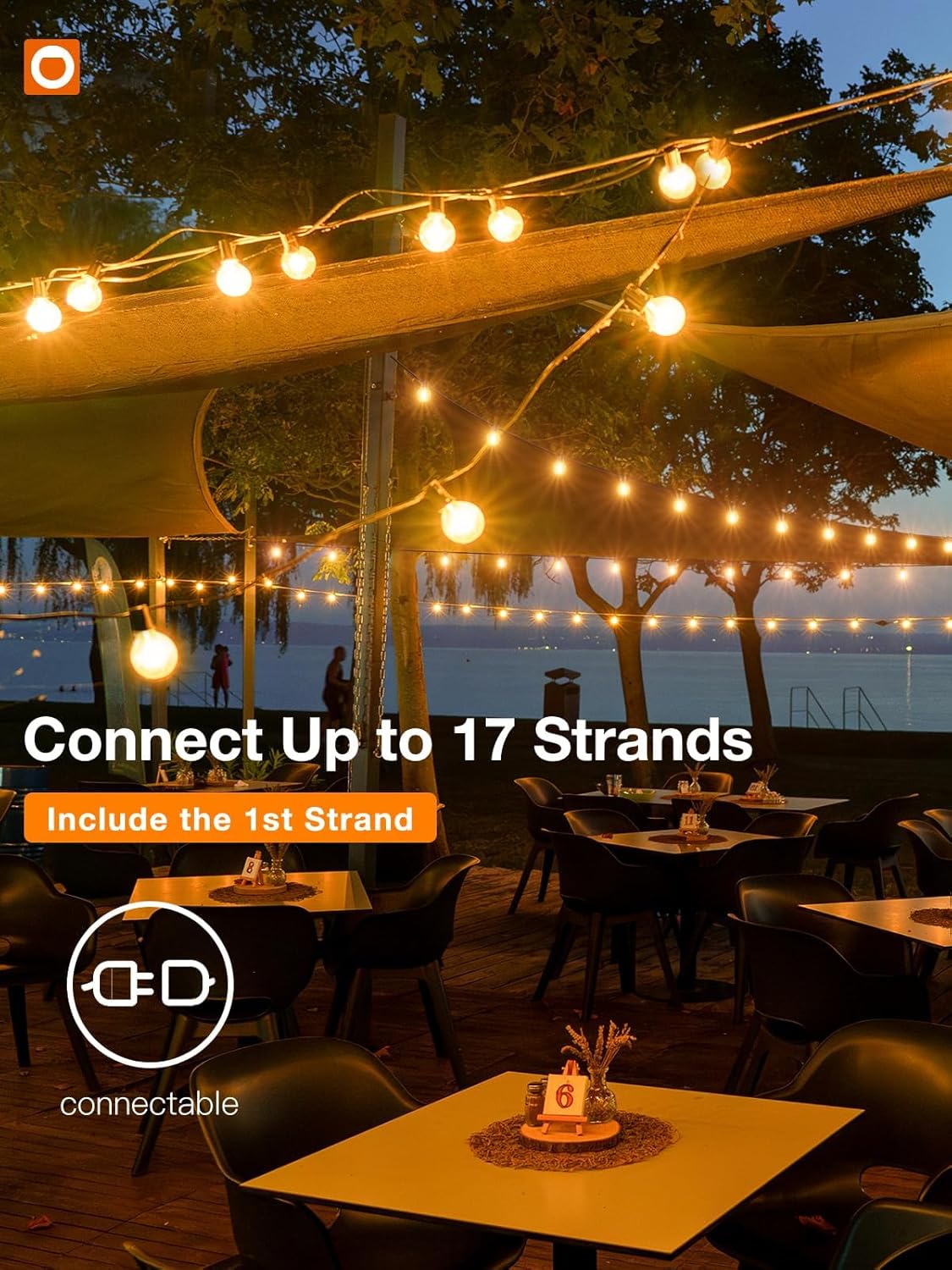 50FT Outdoor String Lights, G40 Globe LED Patio Lights Waterproof with 27 Plastic Bulbs(2 Spare), ETL Listed Dimmable Outside Hanging Lights Connectable for Backyard Porch Deck