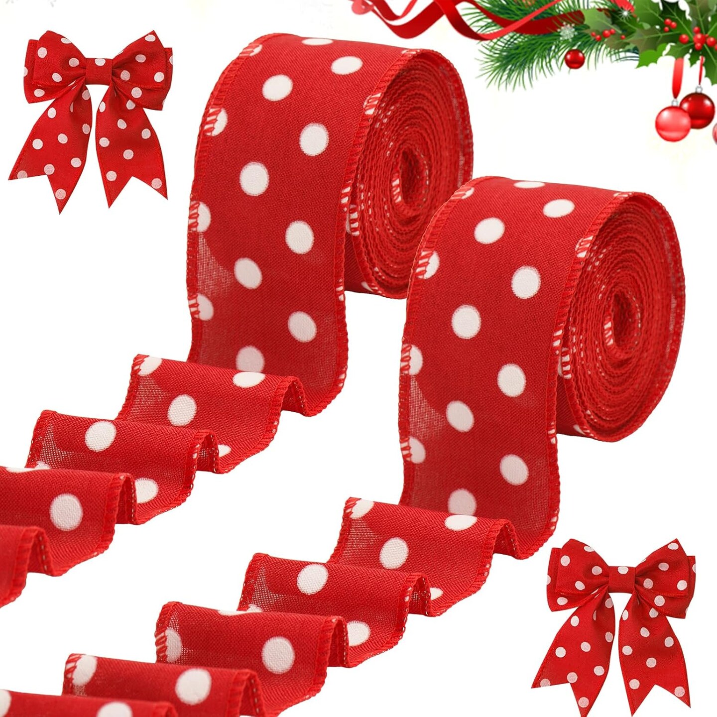 Red Velvet Ribbon 1.5 Inch Red Christmas Ribbon Wired Velvet Wired Ribbon with Gold Trim Red and Gold Ribbon for Christmas Tree Decorations Topper Bows Holiday Gift Wrap - 25 Yards