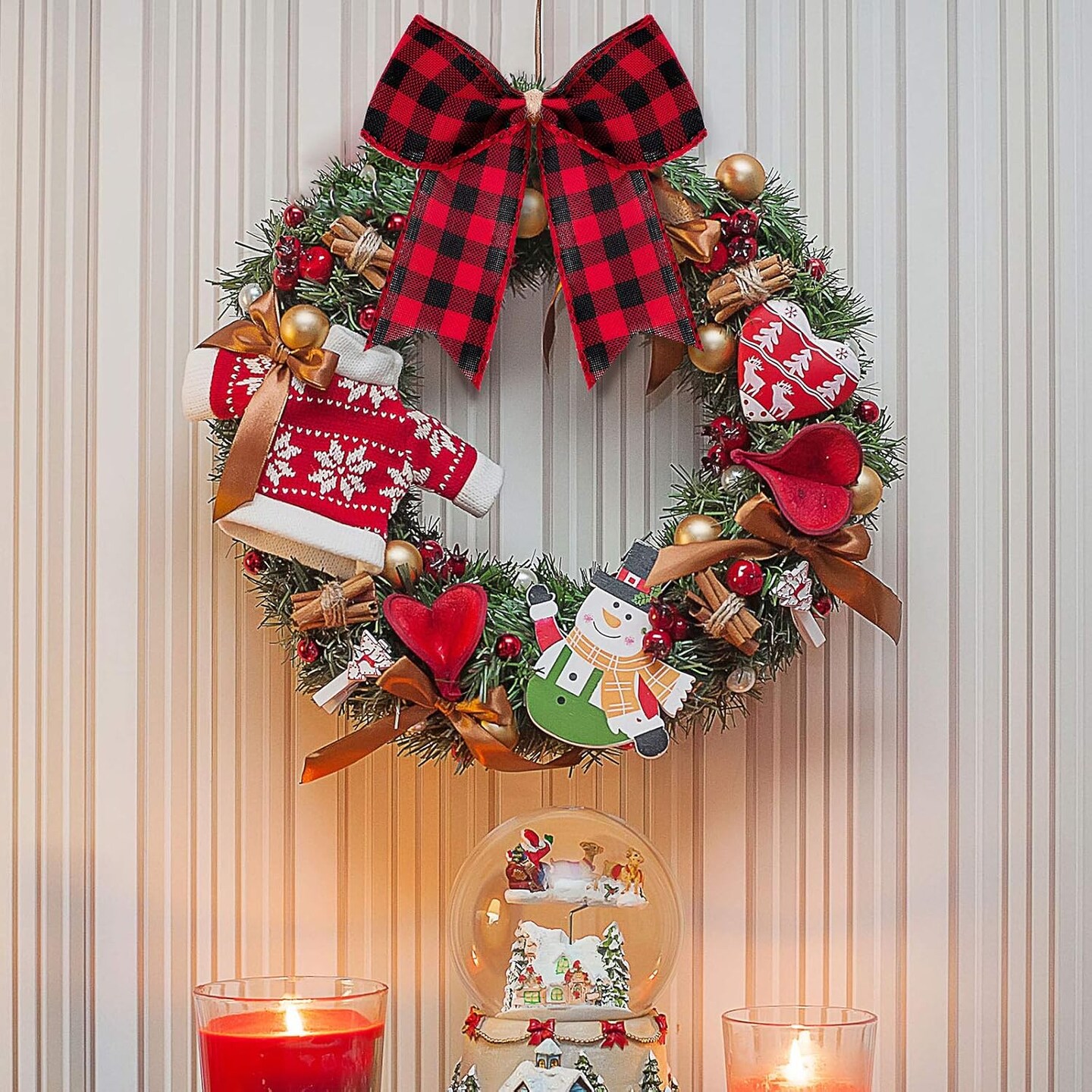 12 Pieces Buffalo Plaid Bows Burlap Decorative Bow Velvet Bows for Wreaths for Halloween Christmas Tree Party Decoration(Red and Black,4 x 4 Inch)