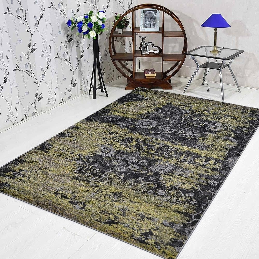 Rugsotic Carpets Machine Woven Heatset Polypropylene 9X12 Area Rug Contemporary Silver M00033