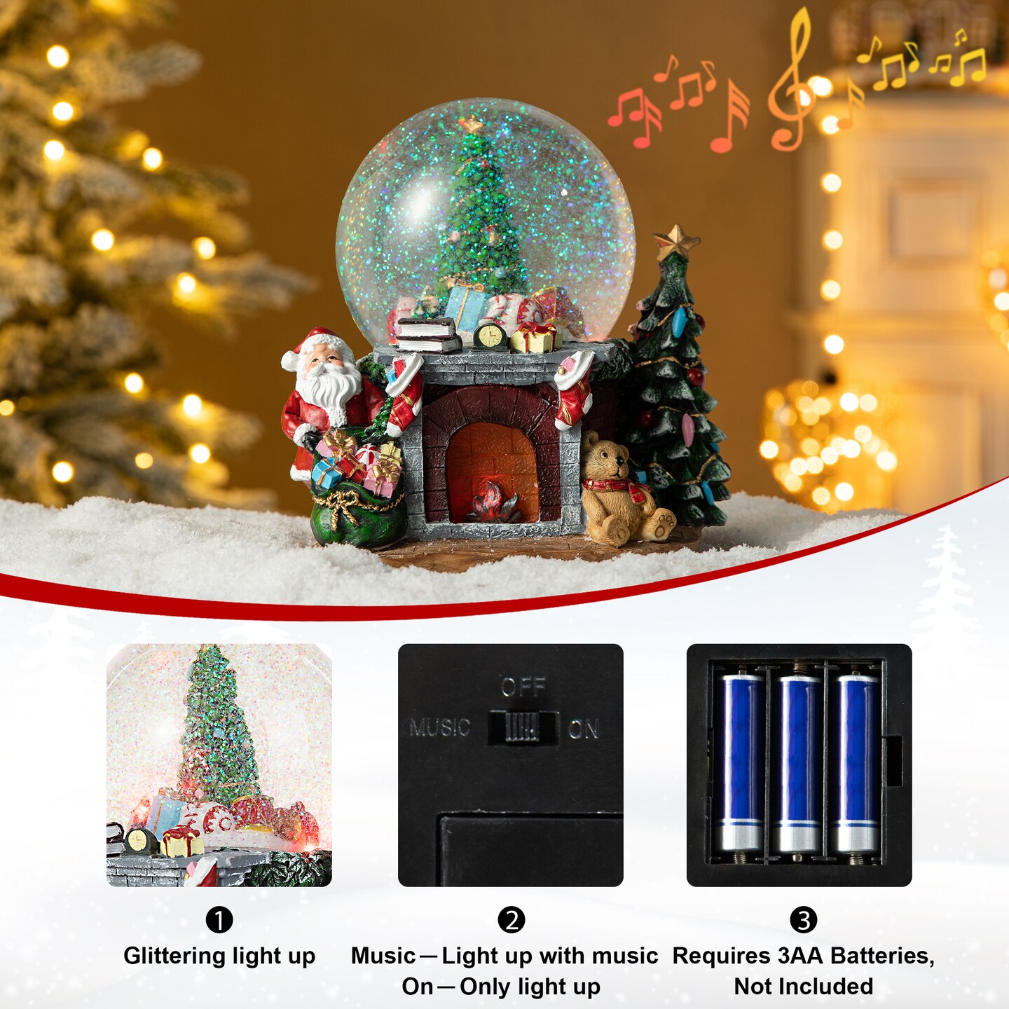 Set of 2/4 Christmas Resin Lighted Musical Decorative Waterglobe