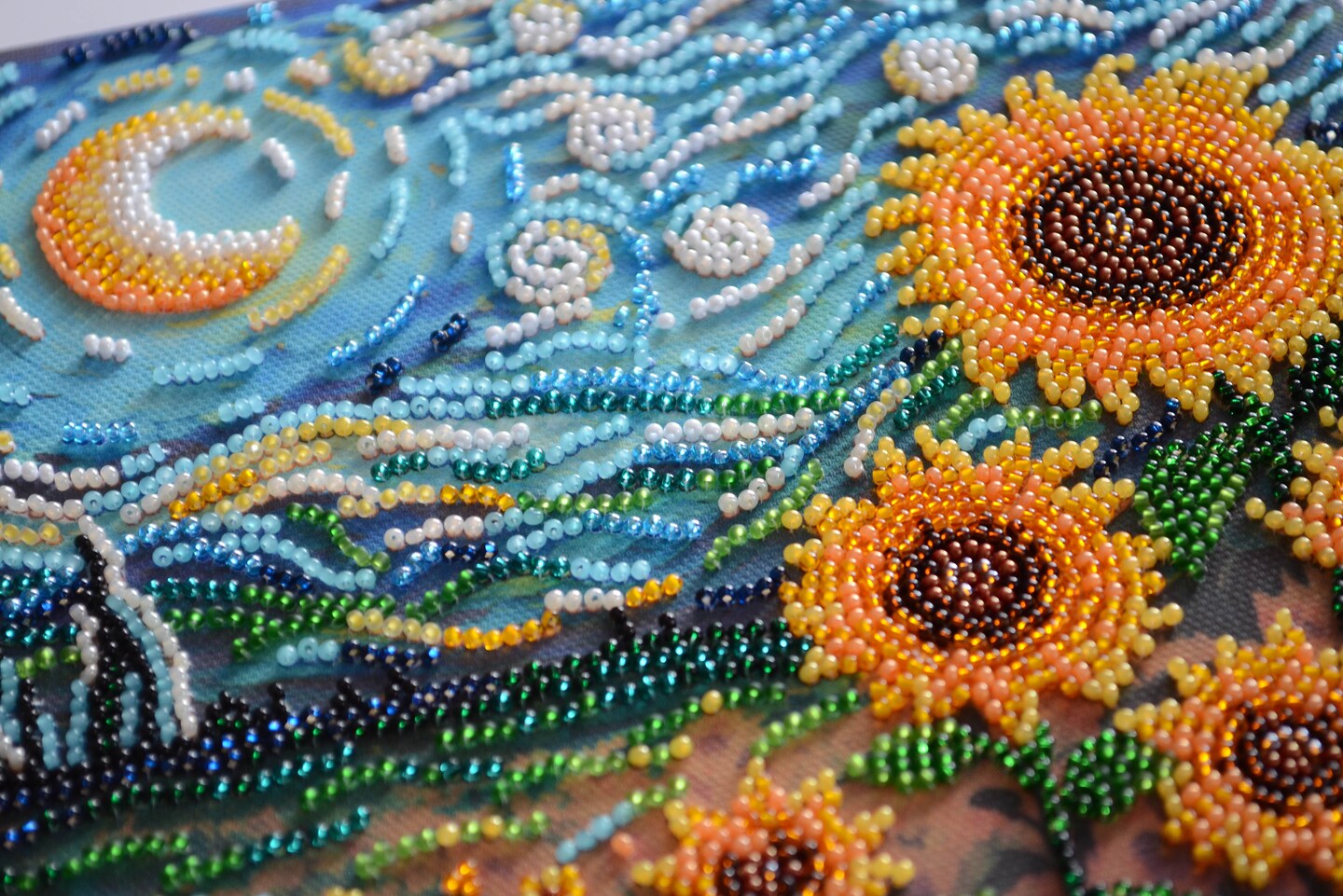 Bead embroidery kit - Sunflowers in night&#x27;s embrace
