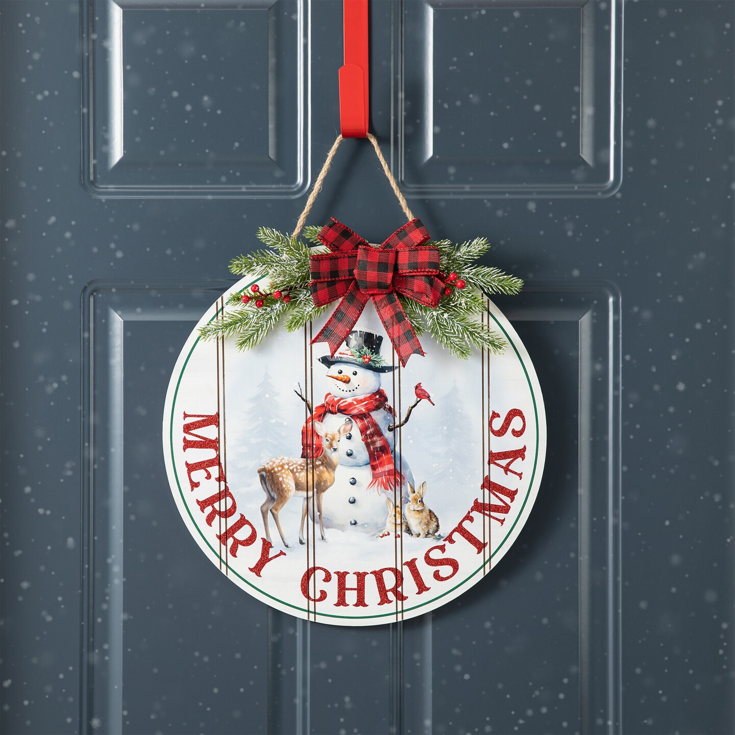15&#x22;D Wooden Christmas Round Word Sign Door Hanger