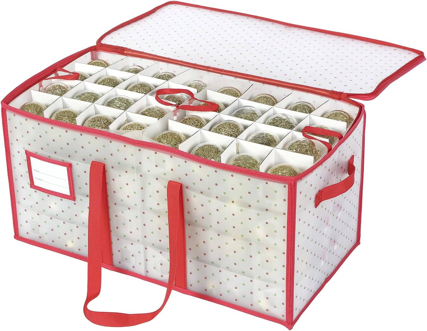 Plastic Christmas Ornament Storage Box with Dual Zipper Closure - Box Contributes Slots for 128 Holiday Ornaments 3 Inch - Keeps 128 Xmas Holiday Ornaments (128)