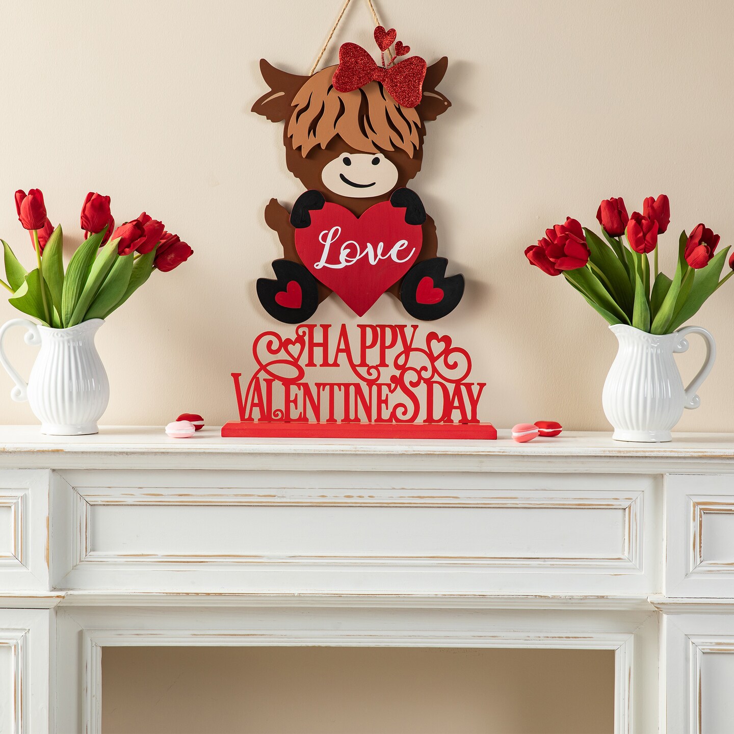 16&#x22;L Valentine&#x27;s Wooden &#x26; Metal HAPPY VALENTINE&#x27;S DAY Table Decor