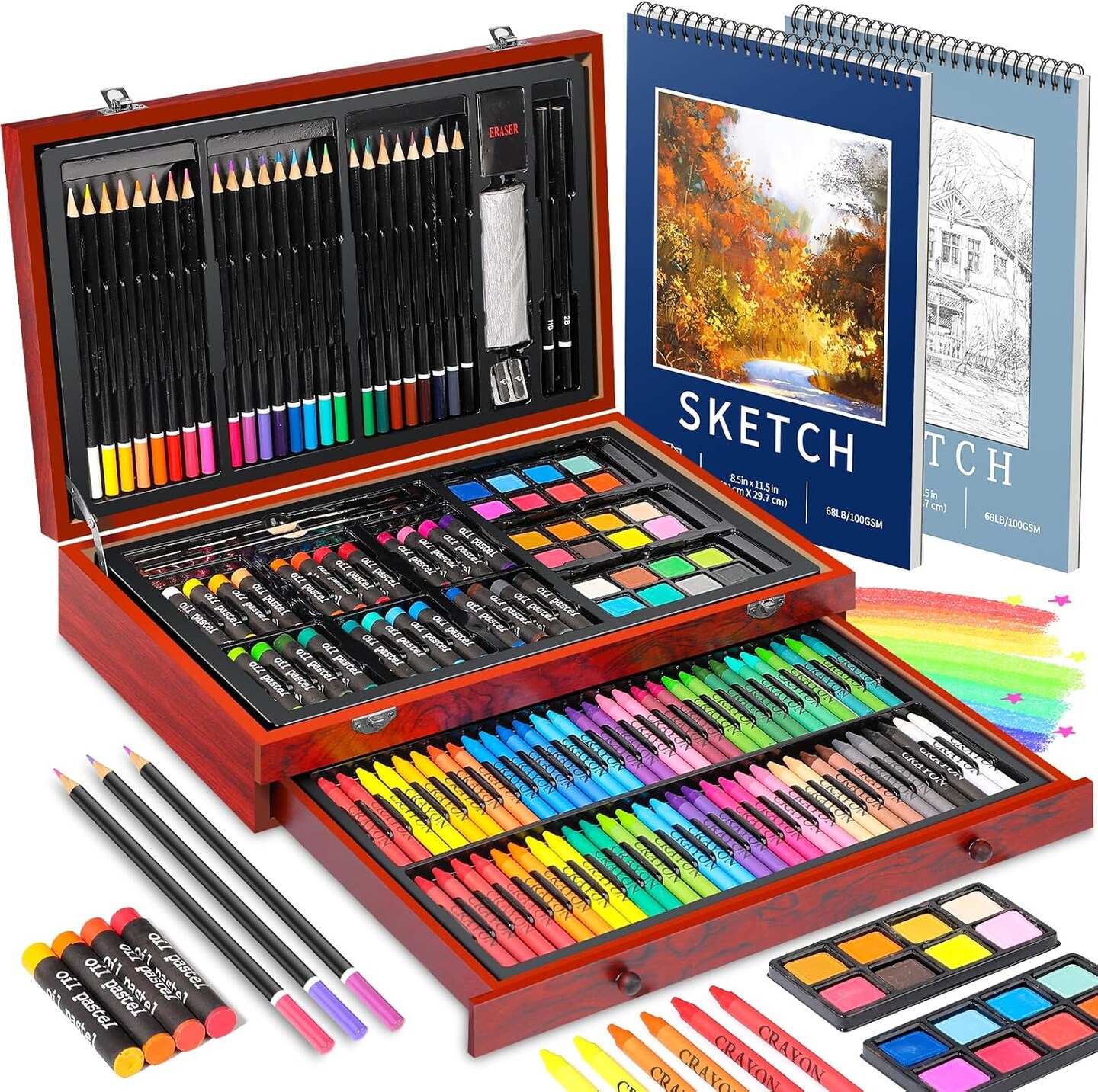 Art Supplies for Adults,156-Pack Art Kit Drawing Set with 2 Sketch Book, Crayons, Colored Pencils, Arts and Crafts, Christmas Gifts Art Supplies for Girls Boys Ages 6-8 9-12 13 14 Year Old