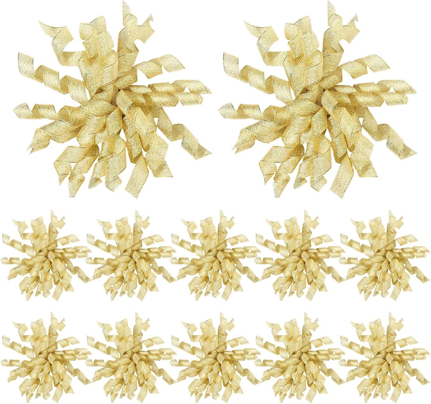 24 Pcs Bows for Gift Wrapping, 6 Inch Christmas Curly Burst Bow Self Adhesive Glitter Gift Bows for DIY Crafts Christmas Birthday Wedding Party Favors Decorations (Gold)