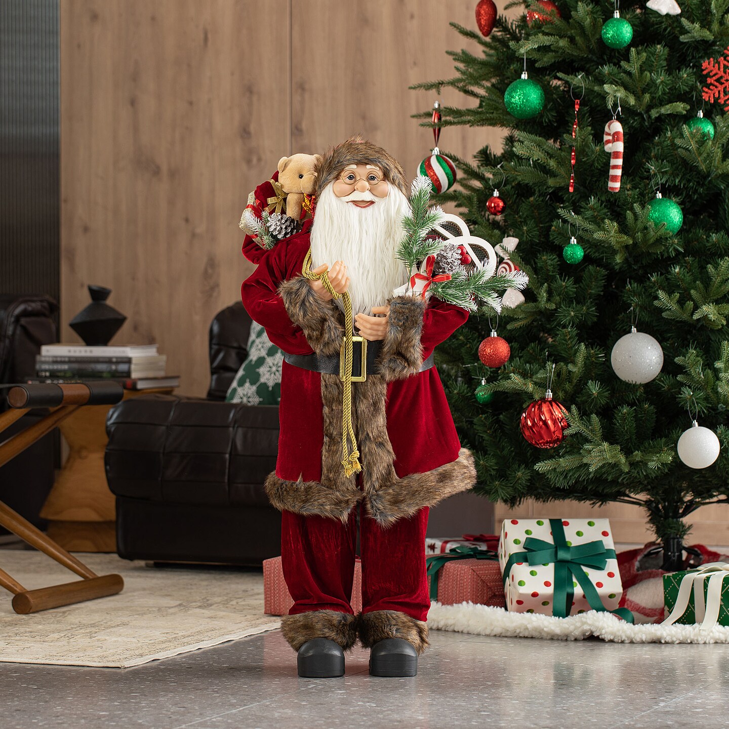35&#x22;H Oversized Faux Fur Christmas Santa Figurine