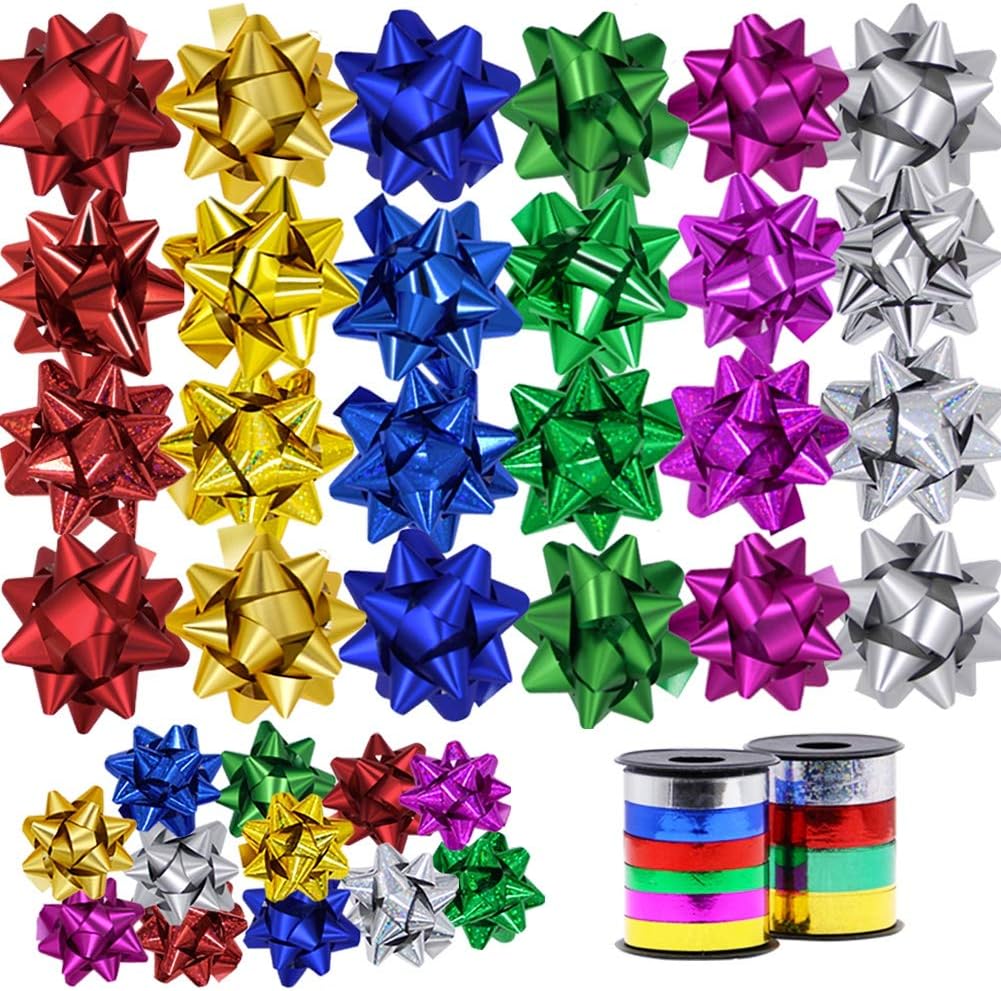 Christmas Gifts Bows, 48 Pieces Self Adhesive Gifts Bows for Decoration, Gift Wrap, Wedding, Party
