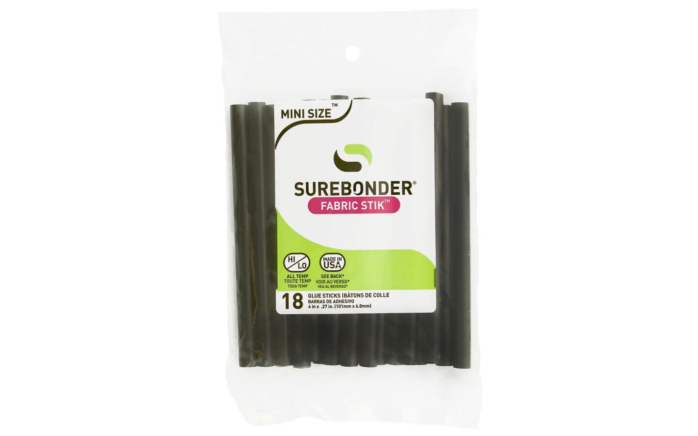 Surebonder Glue Stick 4&#x22; Mini Fabric All T Blk18pc