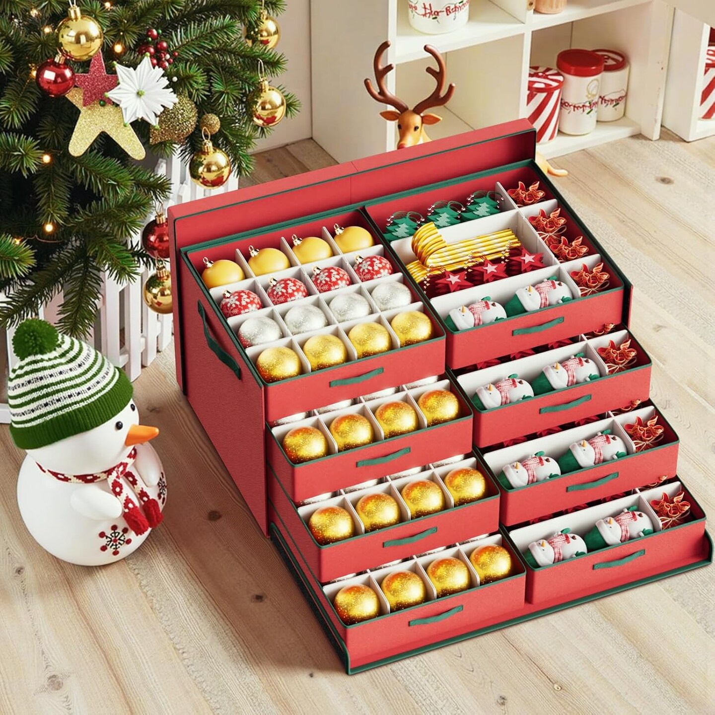 Christmas Ornament Storage - 128-3&#x22; Ornaments Organizer Storage Box, Holiday Ornament Storage Container with 8 Removable Trays