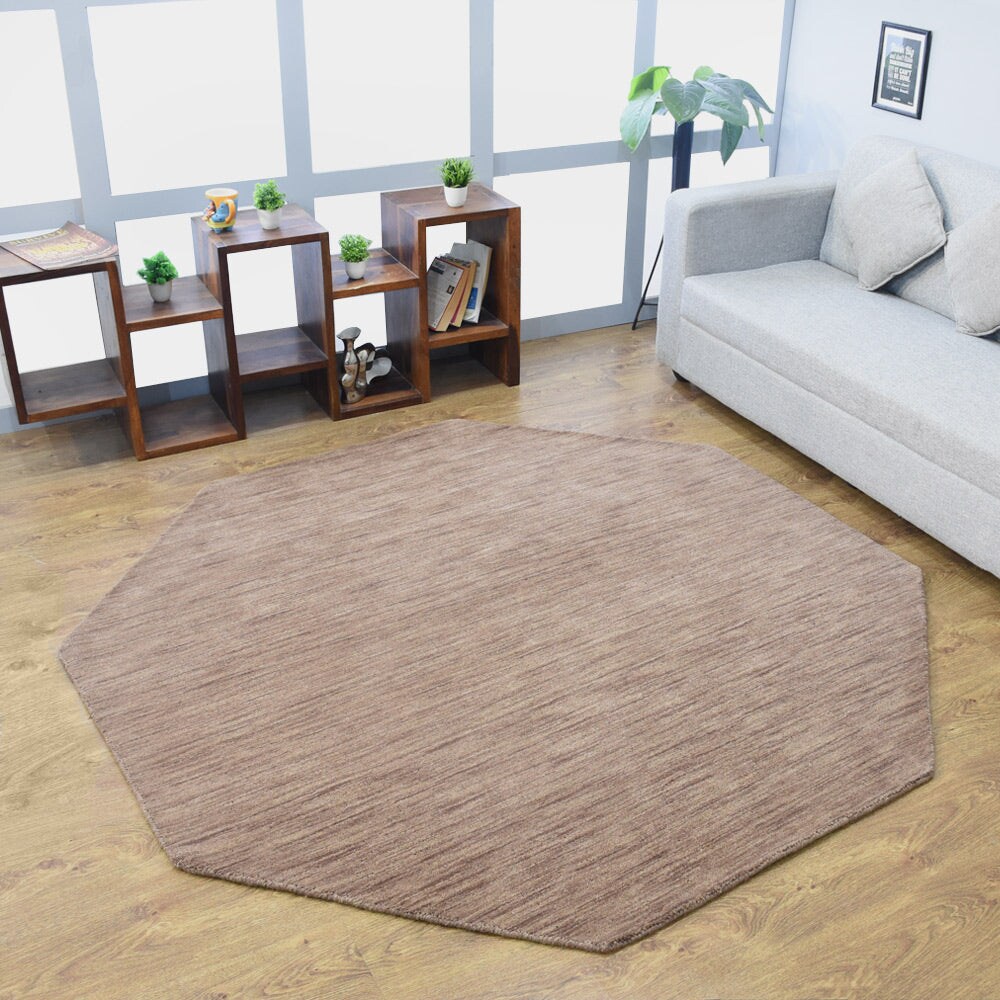 Rugsotic Carpets Hand Knotted Loom Wool 6X6 Octagon Area Rug Light Brown L00111