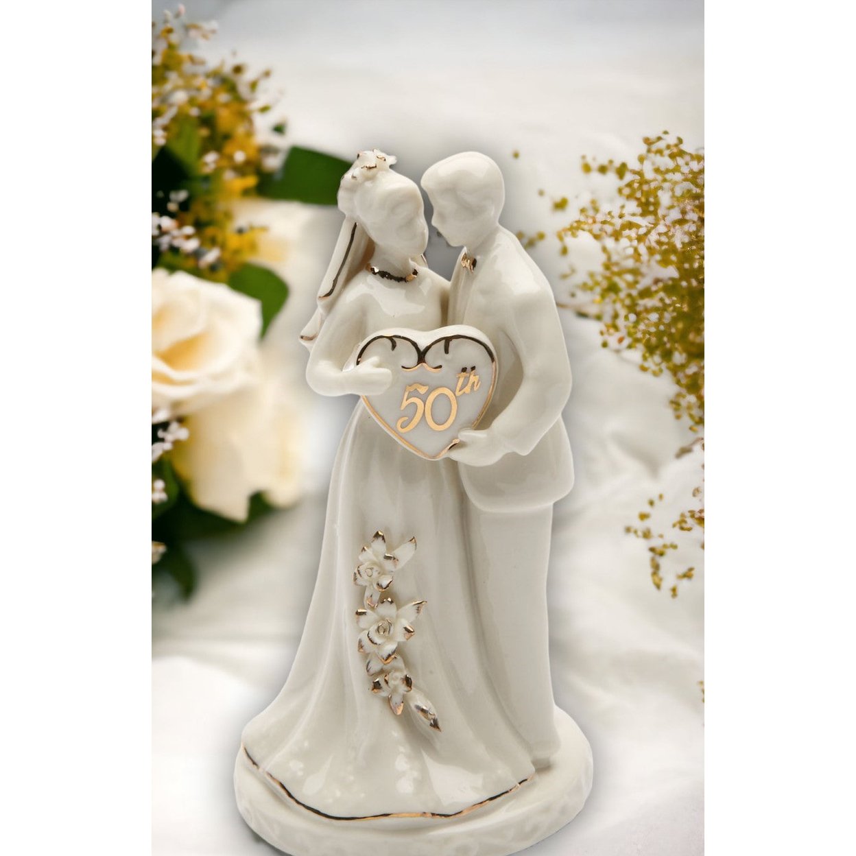 50th Anniversary-The Golden Anniversary-Hand Crafted Ceramic Cake Topper Golden