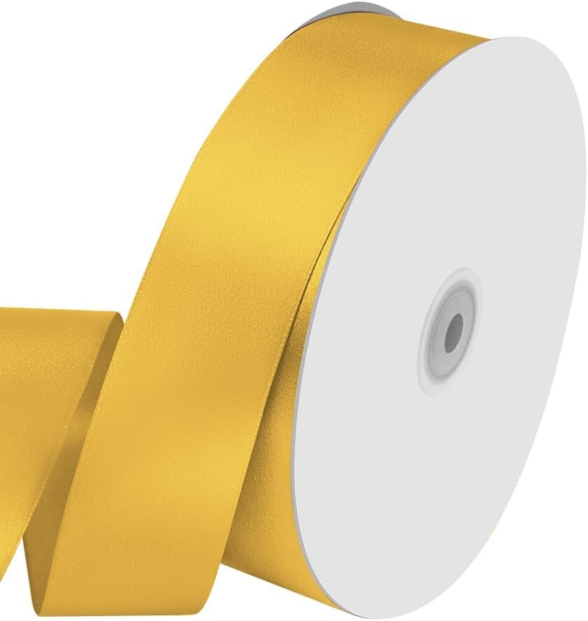 1-1/2&#x22; Wide X 100 Yards Single Faced Polyester Yellow Satin Ribbon, Perfect for Wedding, Gift Wrapping, Bow Making &#x26; Other Projects (Yellow)
