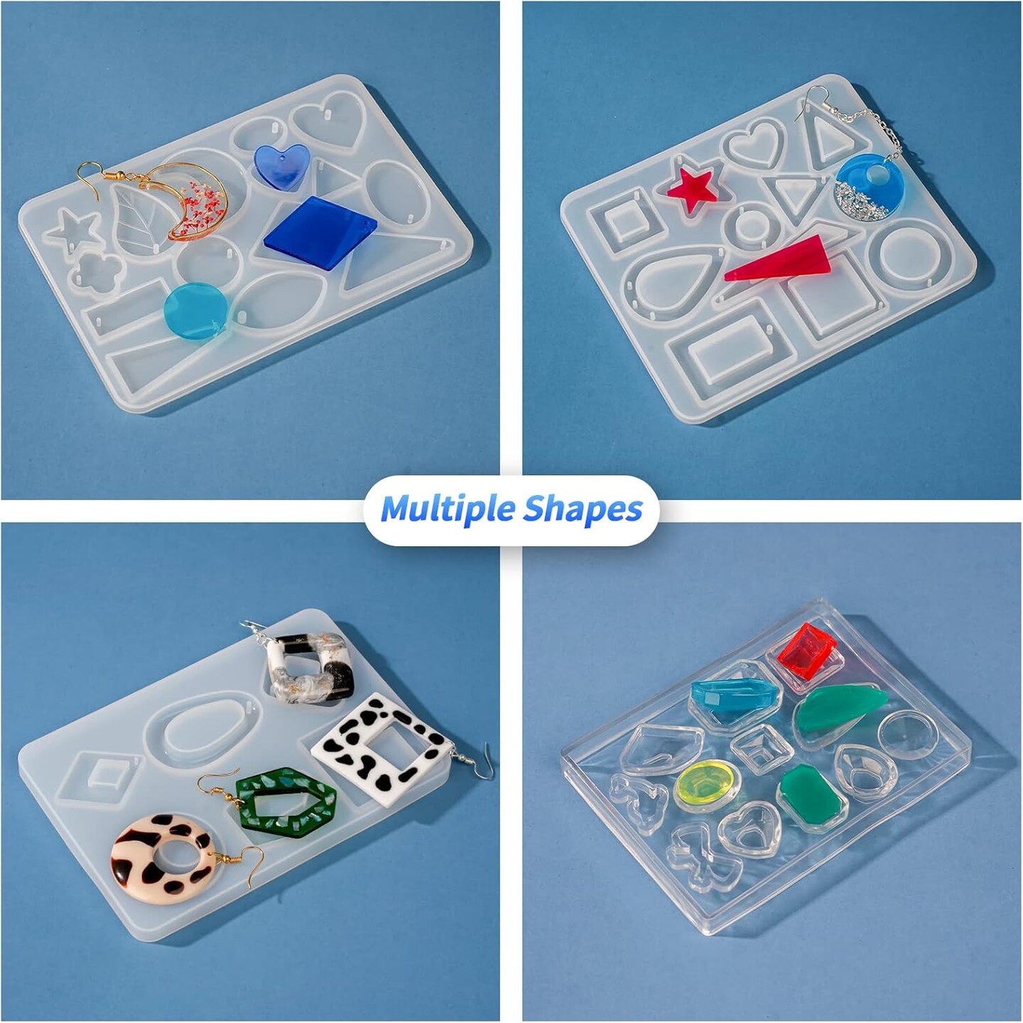 LET&#x27;S RESIN 198PCS Resin Jewelry Molds, with 8 Pairs Earring Resin Molds, Resin Earring Molds Silicone for Jewelry, Earring Hooks, Jump Rings, Head/Eye Pins for Resin Jewelry, Pendant