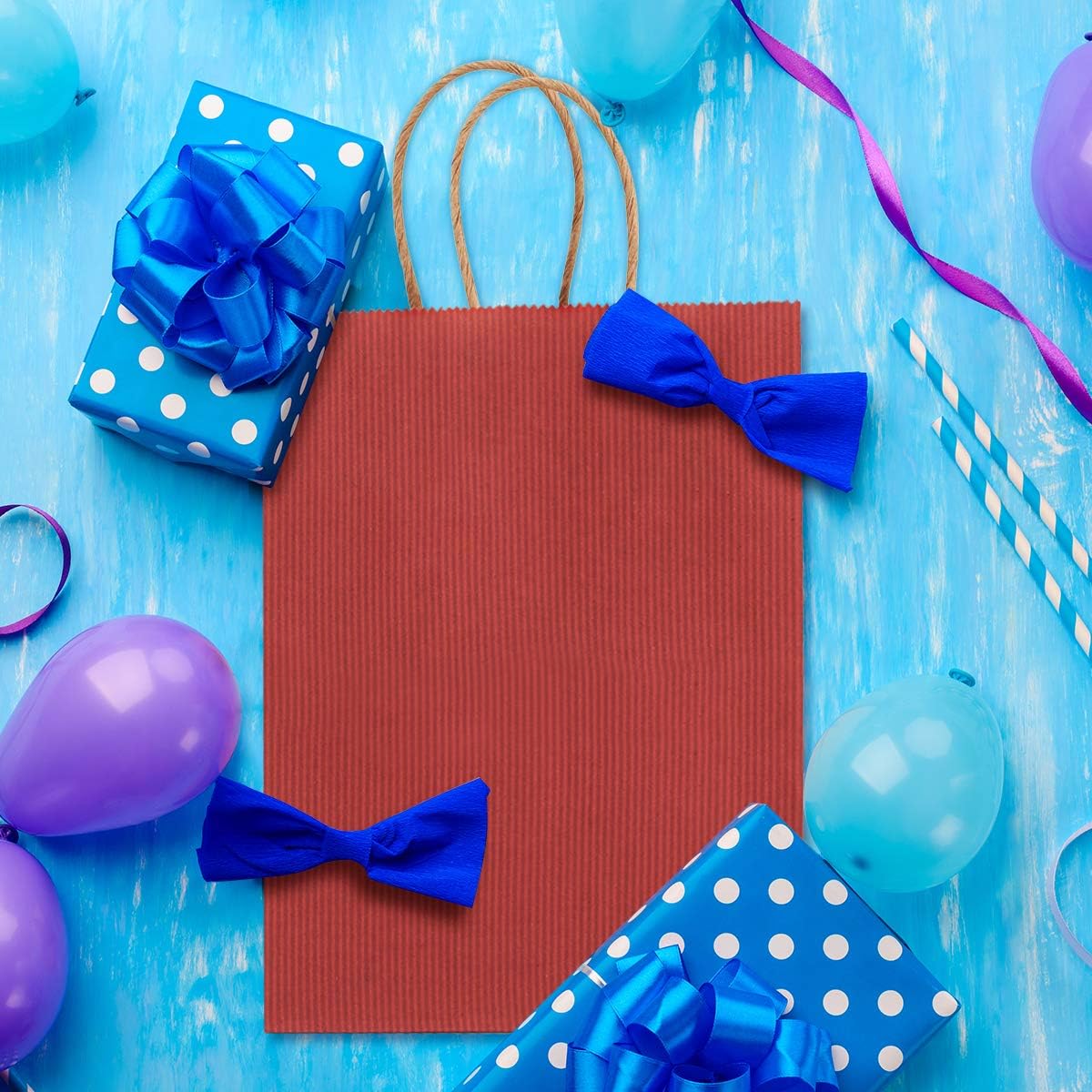 Kraft Paper Bags 25Pcs 5.25x3x8 Inches Small Paper Gift Bags with Handles Red Gift Bags with Stripes for Christmas Valentine&#x2018;s Day Party Favor