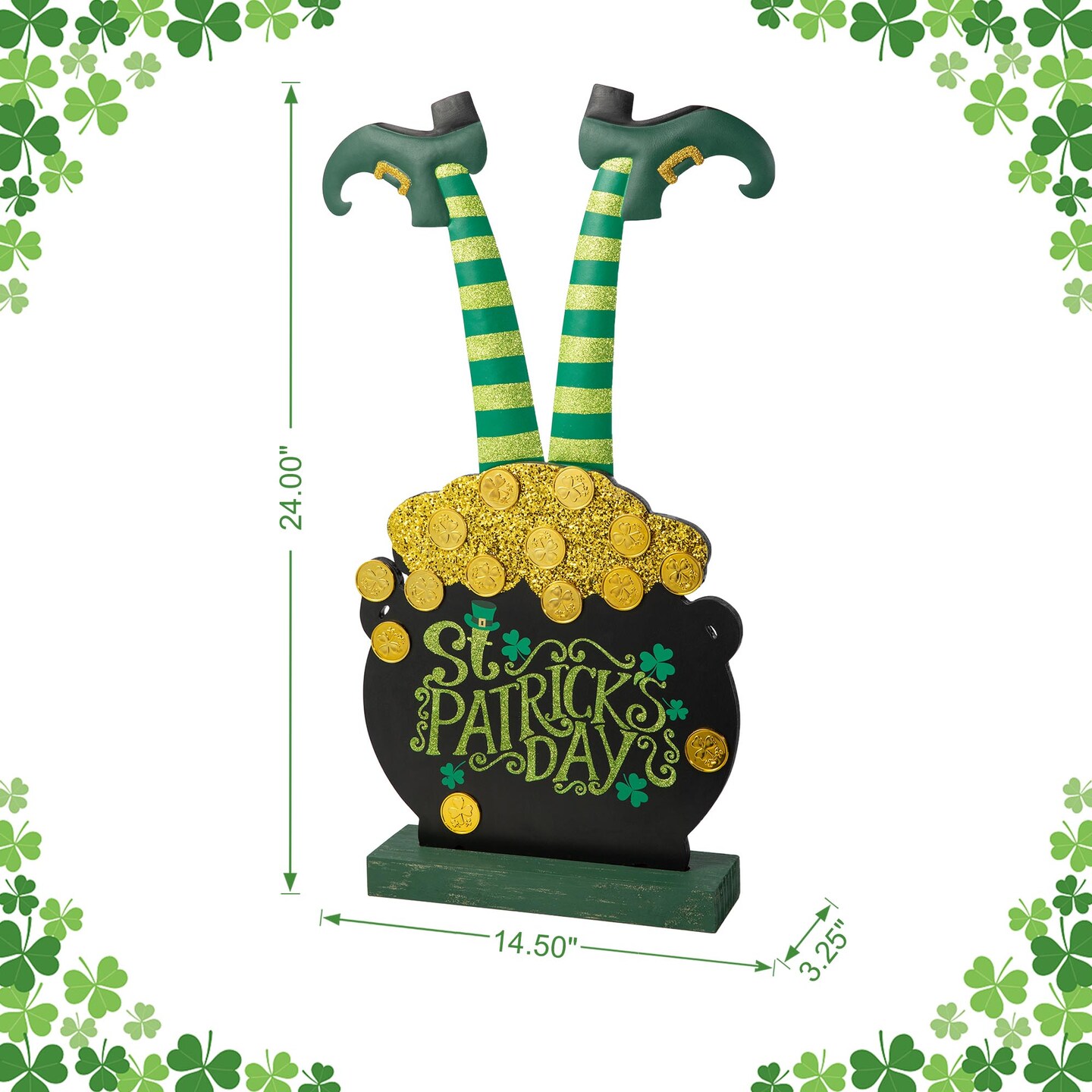 Set of 2 Wooden St. Patrick's Leprechaun Pot of Gold Porch Decor