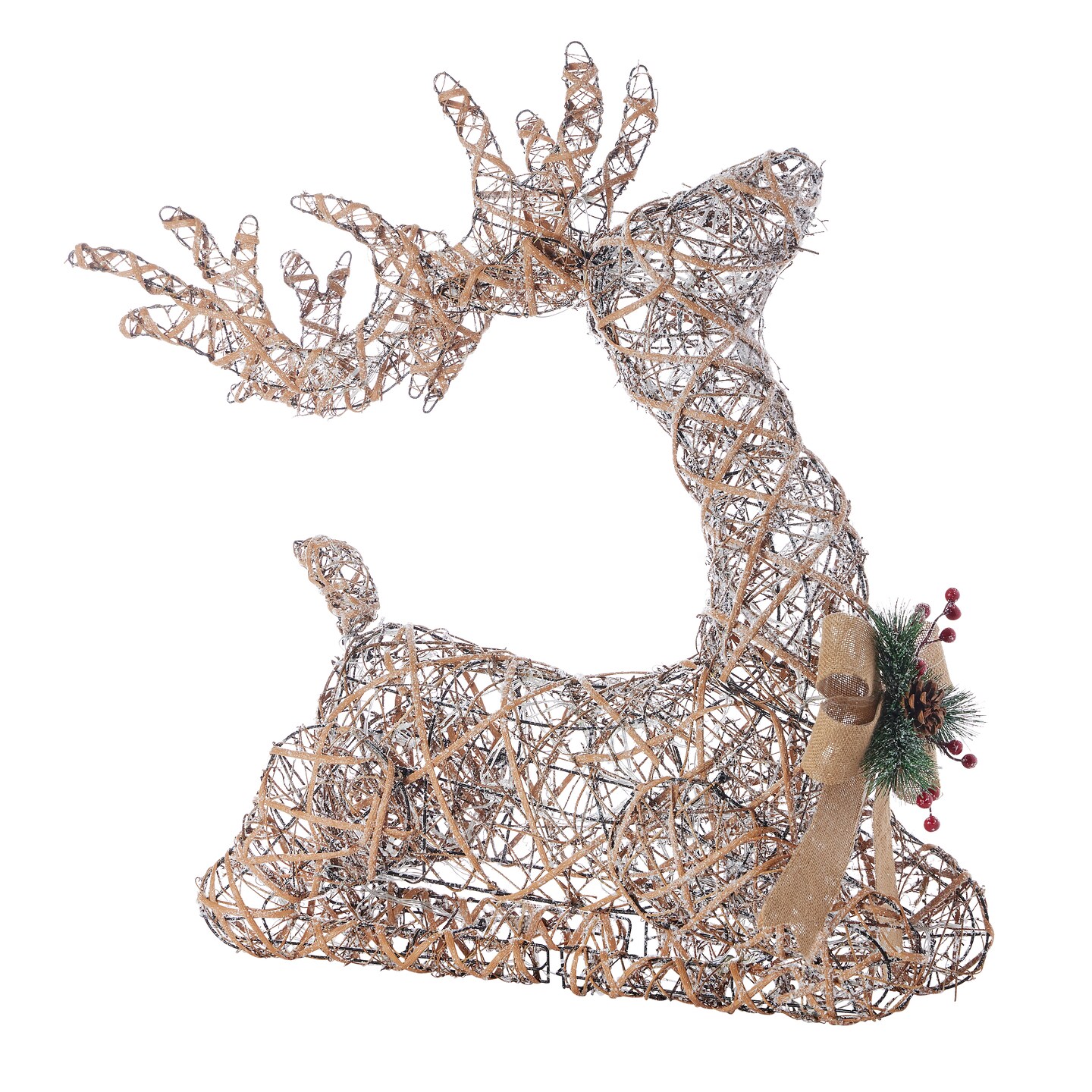 Christmas Natural Rattan Sitting Reindeer, 21in, Pre-Lit w/ 50 Warm White LED Lights, Plug In