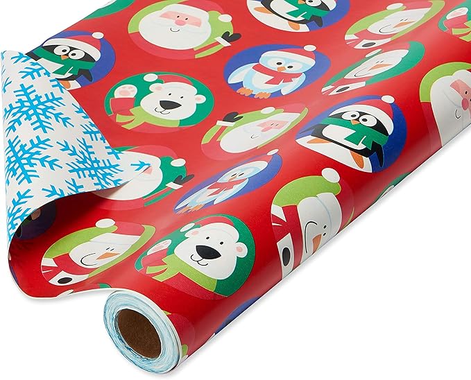 Wrapping Paper, Santa and Snowflakes (1 Jumbo Roll 30 in. x 70 ft.)