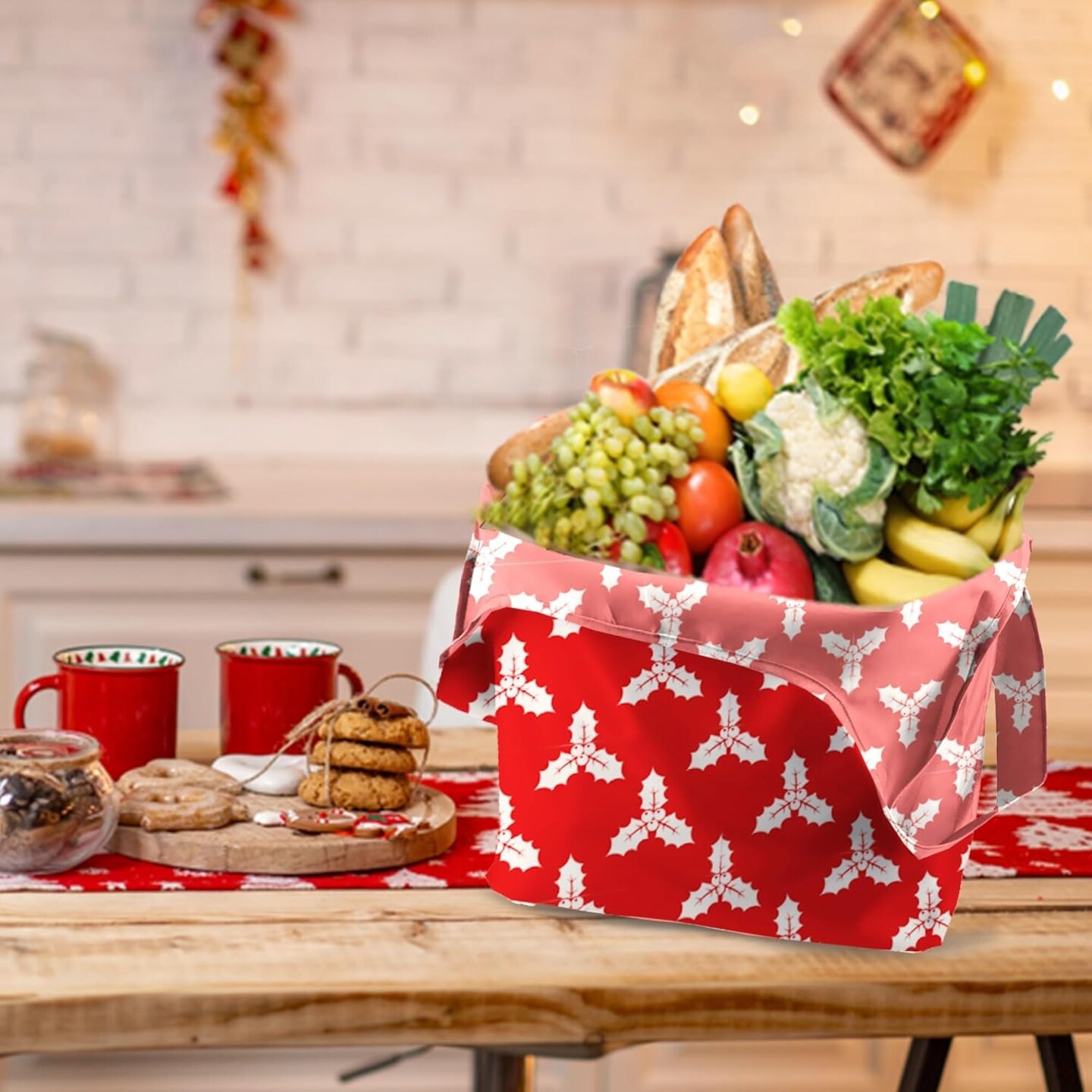 12 Pack Christmas Bags Reusable Grocery Bags Christmas Gift- 50 Lbs Foldable Polyester Totes With Elastic Band And Storage Pouch For Shopping, Kitchen, Parties Shopping Bag Tote Bags Bulk
