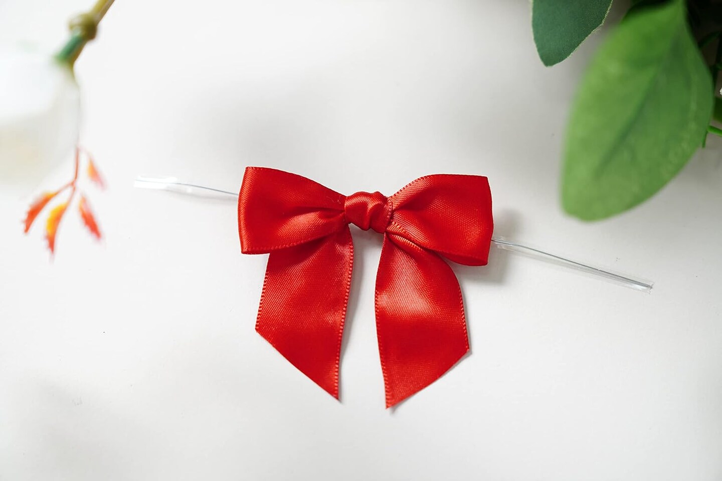 120 Pack Christmas Luxury Twist Tie Bows, Red 3&#x22; Satin Ribbon Pretied Bows, Premade Craft Decoration for Package Cake Pop Basket Favors Cookie Candy, Gift Wrapping Baby Shower Wedding