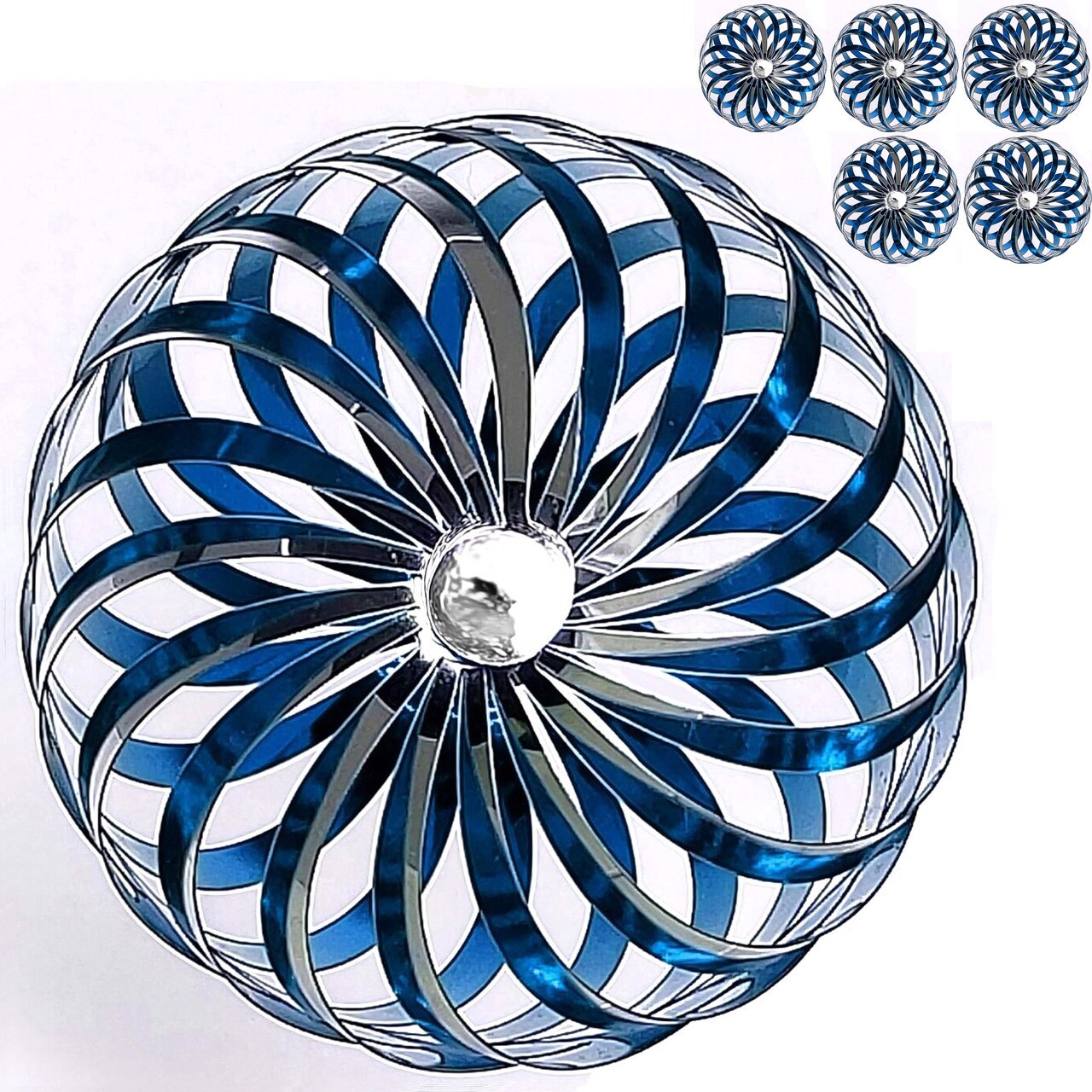 Silver Blue Swirl Pop-up Christmas Ball Ornaments 5 ct. 3&#x22;; COLLAPSIBLE Xmas Tree Reversible Plastic Ornaments; Shatterproof
