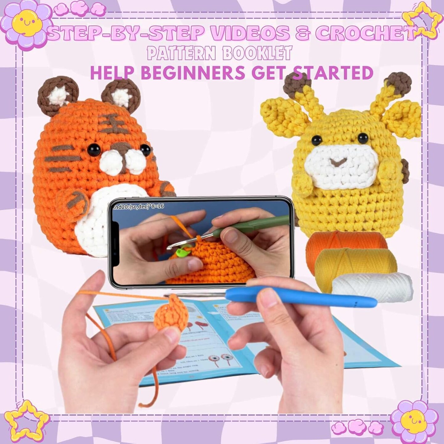 Crochet Kit For Beginners: Crochet Starter Kits With Step-By-Step Video Tutorials,Learn To Crochet Kits Crafts For Adults And Kids-Diy Knitting Kit christmas Crochet Craft Kits(30%+ Easy Yarn)
