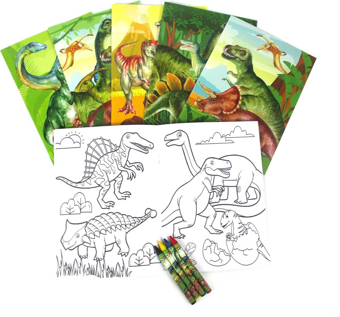 TINYMILLS Jurassic Dinosaur Coloring Book Set, 12 Books, 48 Crayons, Kids Activity Birthday Party Favors