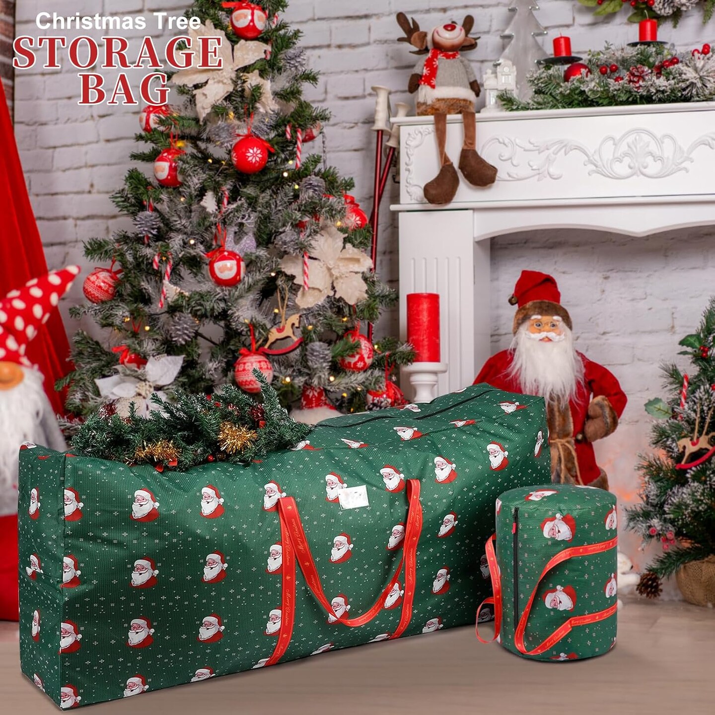Christmas Tree Storage Bag Fits for 7.5ft, 9ft Disassembled Tree, Waterproof Large Heavy Duty Xmas Artificial Tree Bags,XL Assembled Tree Duffel Bag with Ornament Storage Bag(Green)