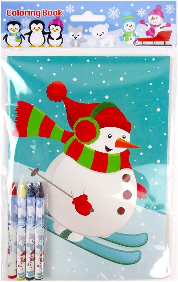 TINYMILLS Winter Snowman Penguins Coloring Book Crayon Set for Kids Party Favors with 12 Coloring Books and 48 Crayons for Holiday Goody Bag Stuffers for Kids Gifts Carnival Prizes Classroom Gift