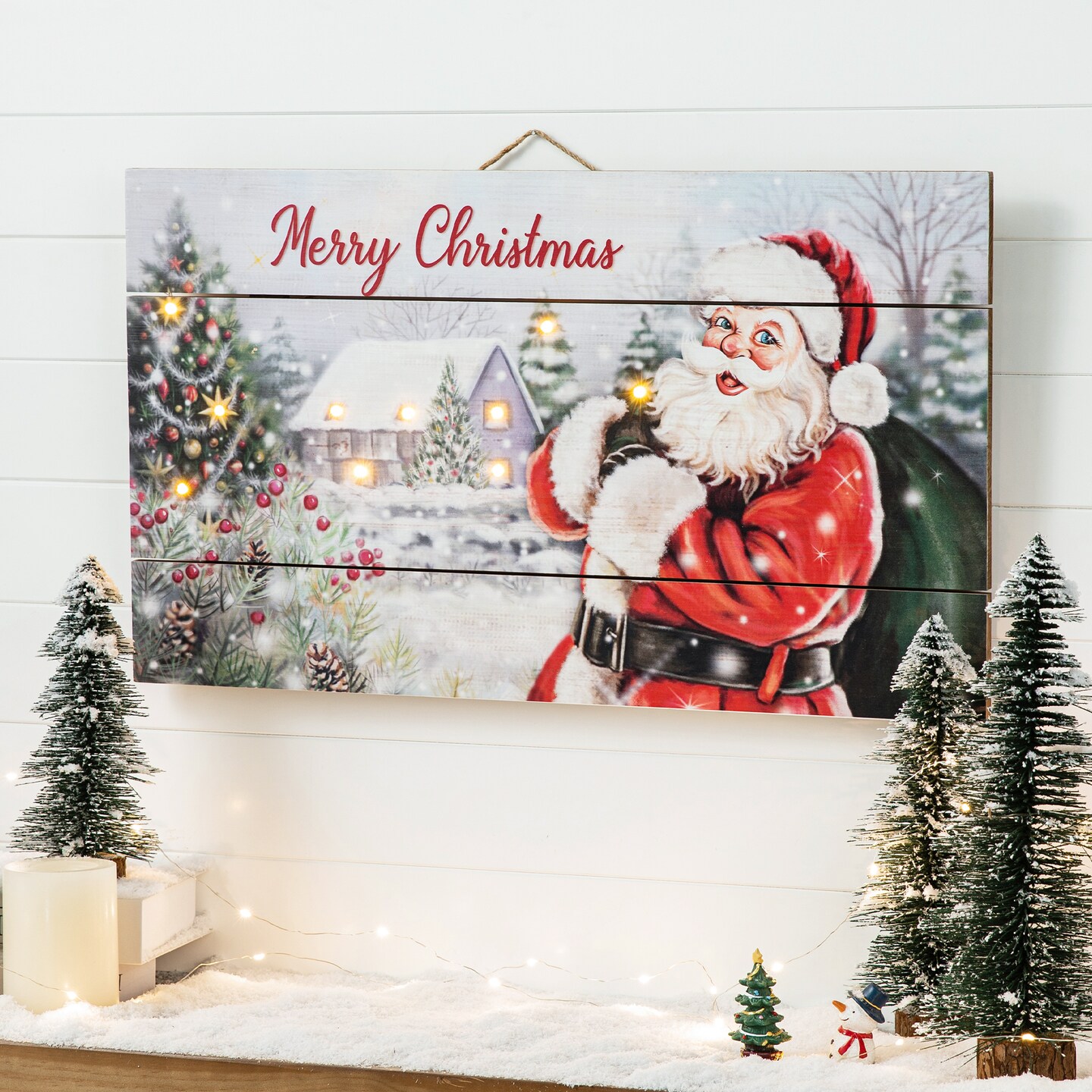 Set of 2 24&#x22;L Lighted Wooden Santa Wall Decor