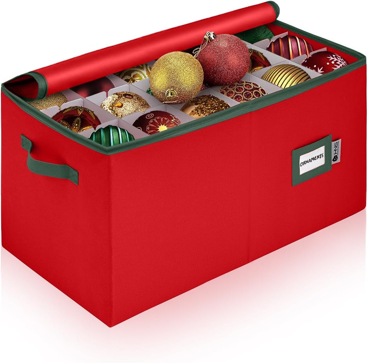Christmas Ornament Storage Container with Dividers -Box Stores Up to 54-4&#x22; Ornaments, Zippered, Convenient, Adjustable, Heavy Duty 600D, Large Organizer Bin to Protect and Store Holiday D&#xE9;cor
