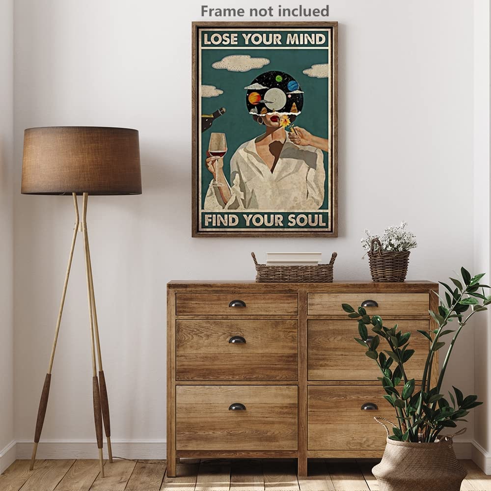 Vintage Lose Your Mind Find Your Soul Poster Mental Health Inspirational Quote Canvas Wall Art Aesthetic Posters Music Girl Print Painting Abstract Wall Decor for Bed Room Bathroom 12x16in Unframed