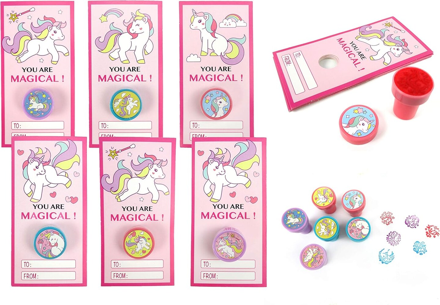 Tiny Mills 36 PACK Unicorn Cards with Unicorn Stampers for Valentine&#x27;s Day Classroom Exchange