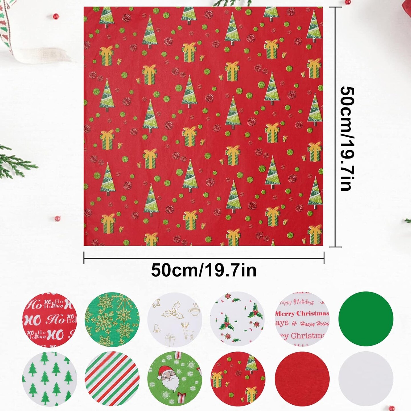 Christmas Tissue Paper, 180 Sheets 19.7&#x22; x 19.7&#x22; Xmas Wrapping Paper in 12 Different Designs Christmas Series Tissue Paper Bulk for Gift Wrapping Wine Bottles DIY Crafts Decor