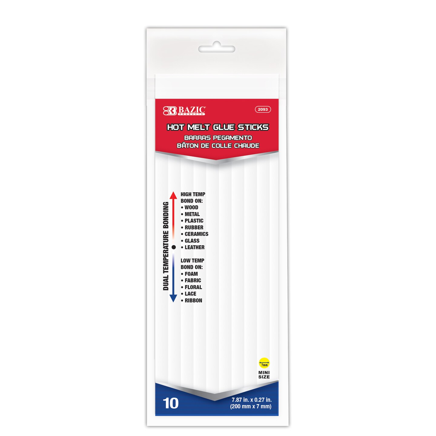 BAZIC Hot Melt Glue Sticks Dual Temp. Mini 7.87" x 0.27" (10/Box)