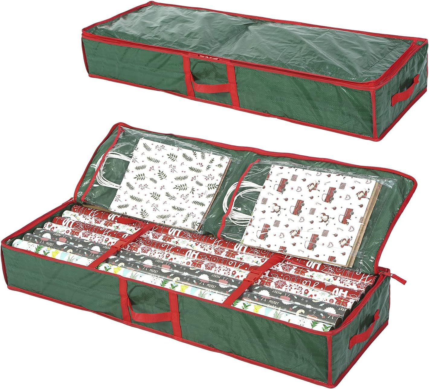 Underbed Gift Wrap Organizer,Gift Wrapping Paper Storage Container,Holds up to 20 Rolls,41W x 14D x 6H (Green)