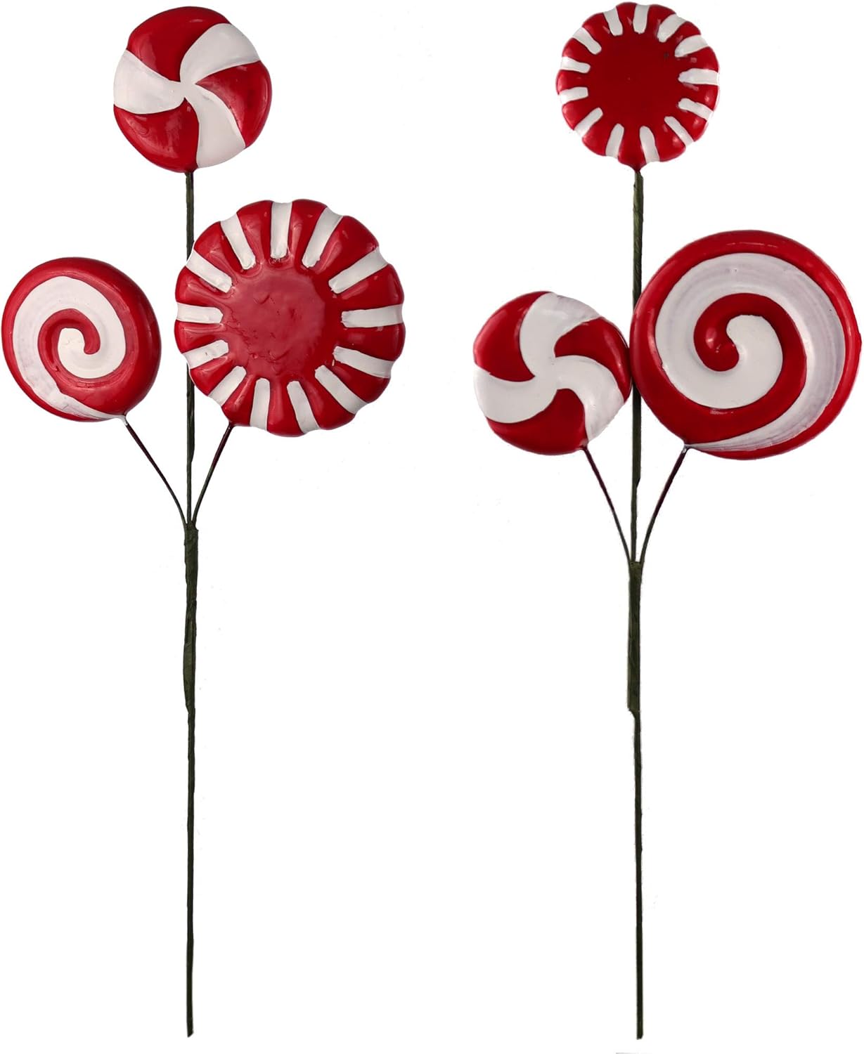 17&#x22; Peppermint Lollipop Spray Picks - Set of 6, 2 Different Styles - Perfect for Holiday Arrangements, Decor - Festive Seasonal Accents, Floral Home by Artificial Flowers