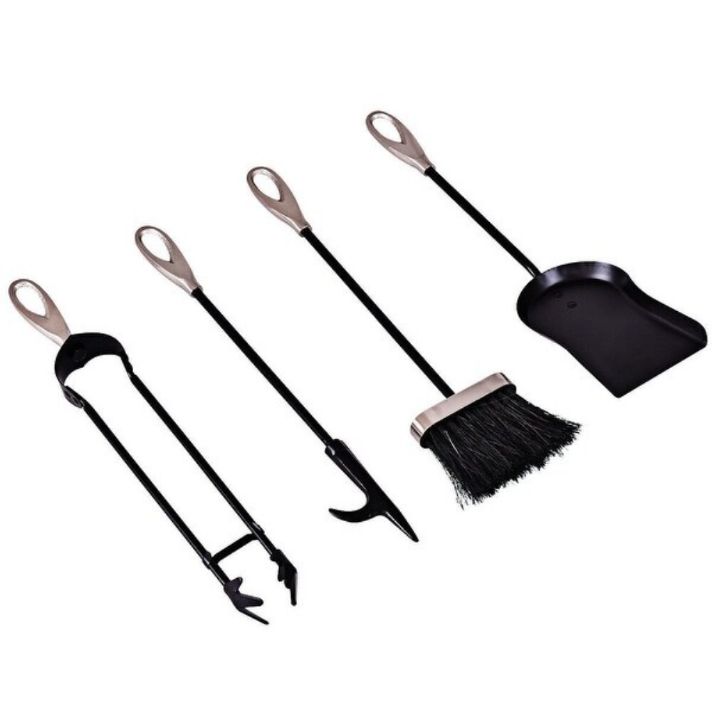 5 Piece Stylish Silver Iron Fireplace Tools Set