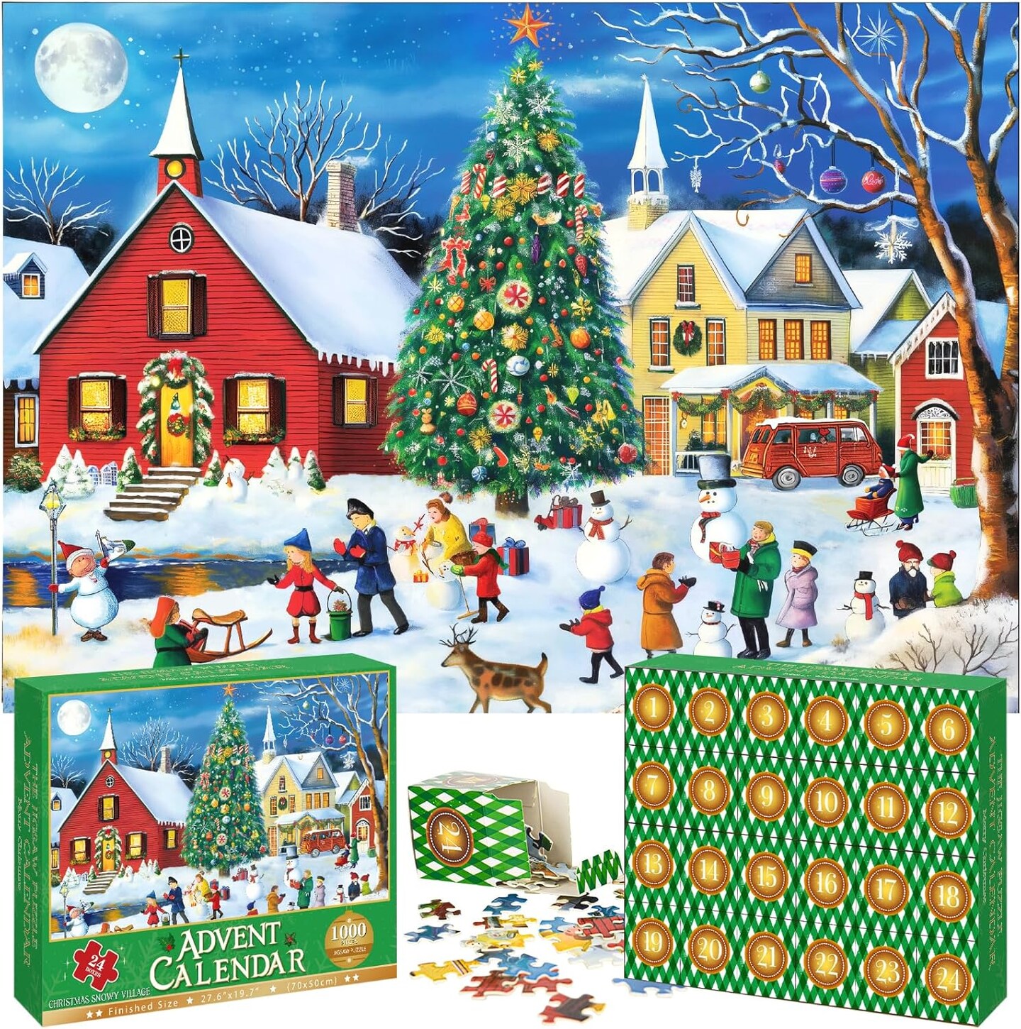 Advent Calendar Christmas Snowy Village 1000 Pieces Jigsaw Puzzle