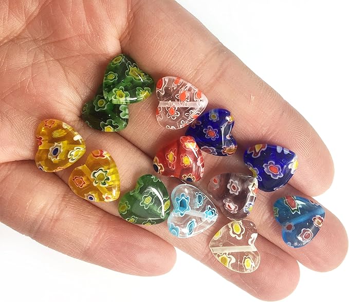 Lampwork Glass Beads for Jewelry Making DIY (12mm Flat Heart)