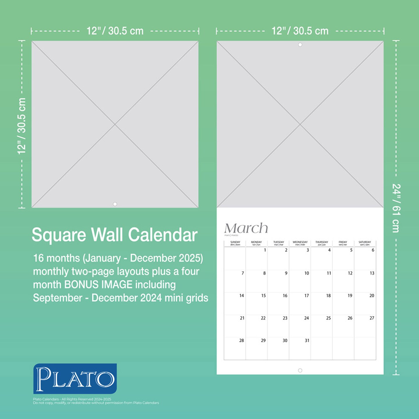 By the Sea | 2025 12 x 24 Inch Monthly Square Wall Calendar | Foil Stamped Cover | Plato | Waves Sun Clear Blue Sky