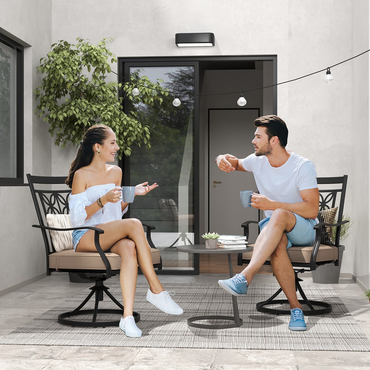 Costway Patio Swivel Chair Outdoor Bistro Dining Chair Blossom Pattern Backrest