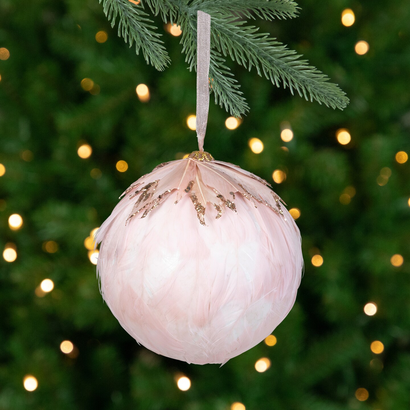 Northlight Glitter Feather Hanging Christmas Ball Ornament - 8&#x22; - Pink