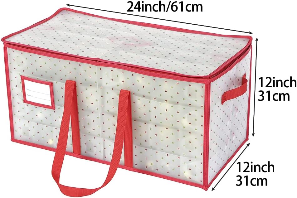 Plastic Christmas Ornament Storage Box with Dual Zipper Closure - Box Contributes Slots for 128 Holiday Ornaments 3 Inch - Keeps 128 Xmas Holiday Ornaments (128)