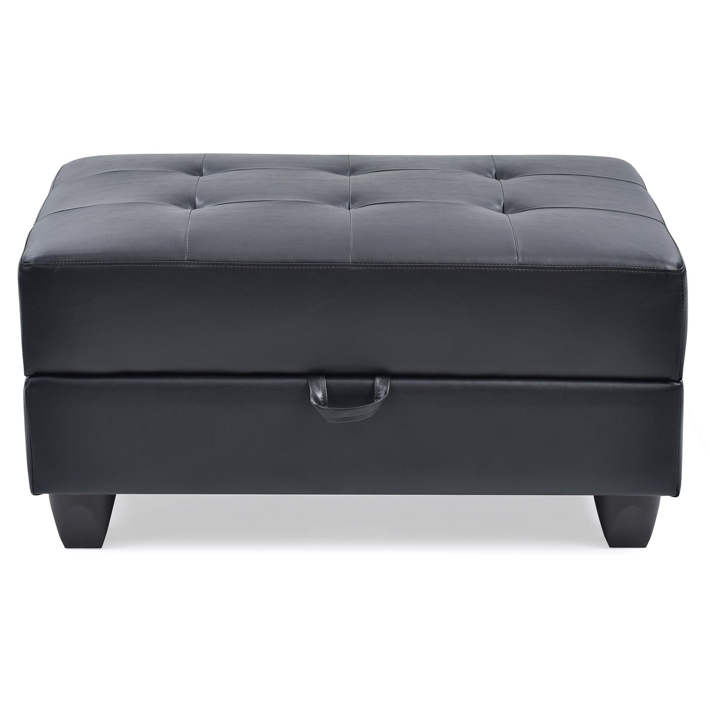 Contemporary Home Living Tufted Faux Leather Storage Ottoman - 37&#x22; - Black