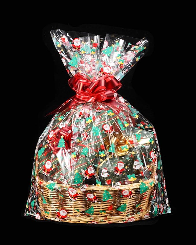 Xmas Cellophane Wrap for Christmas to Wrap Gift Basket, Treat, Wine, Party Decoration. (100ft Long x 16&#x201D; Wide x 2.5Mil)