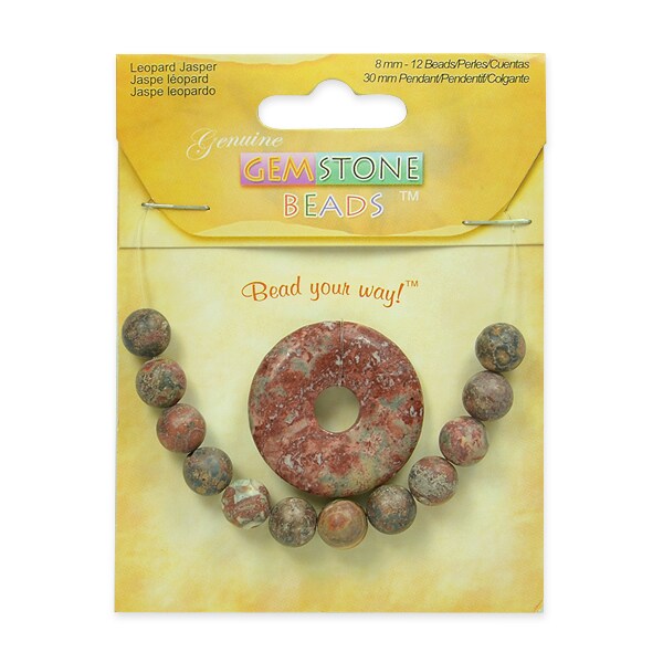 Leopard Jasper Pendant With  8mm Beads - 13 pcs.